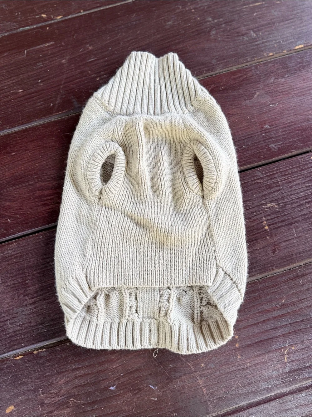 Beige Cable Knit Dog Sweater Cardigan Button Front Size S Warm